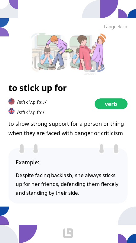 Definition Meaning Of Stick Up For Picture Dictionary