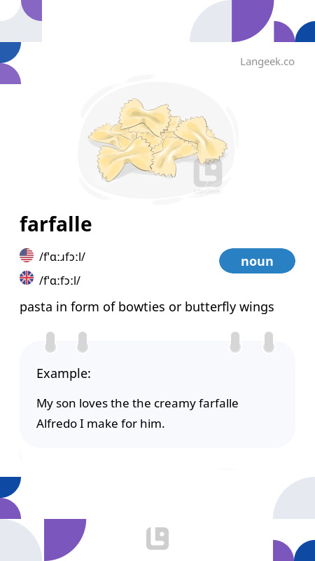 Definition Meaning Of Farfalle Langeek