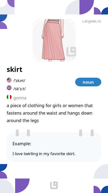 Definizione e Significato di Skirt Dizionario illustrato