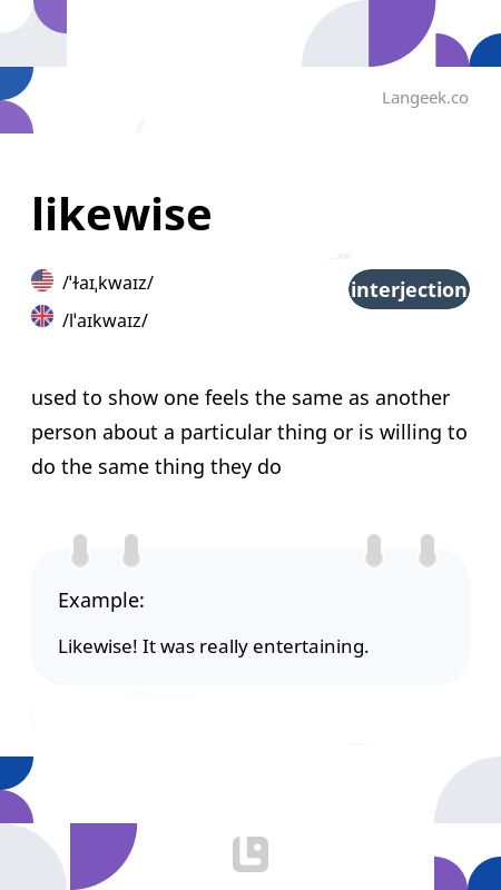 Definition amp Meaning of quot Likewise quot Picture Dictionary