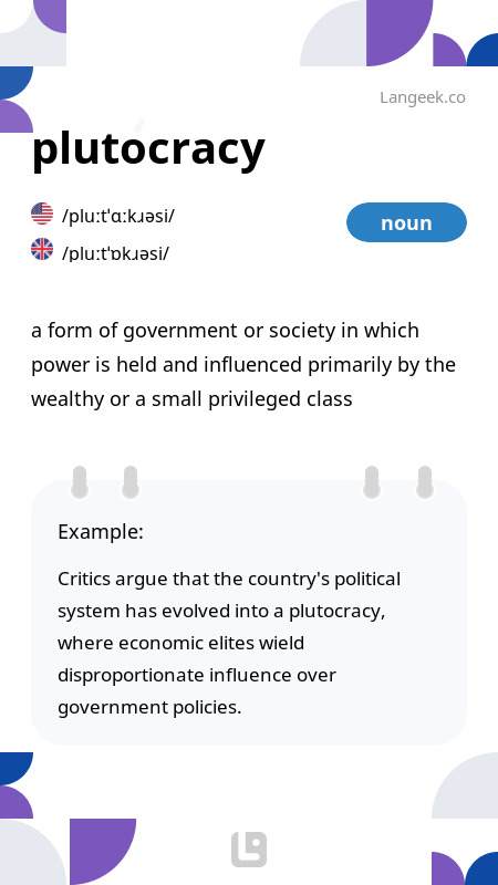 Definition Meaning Of Plutocracy Picture Dictionary