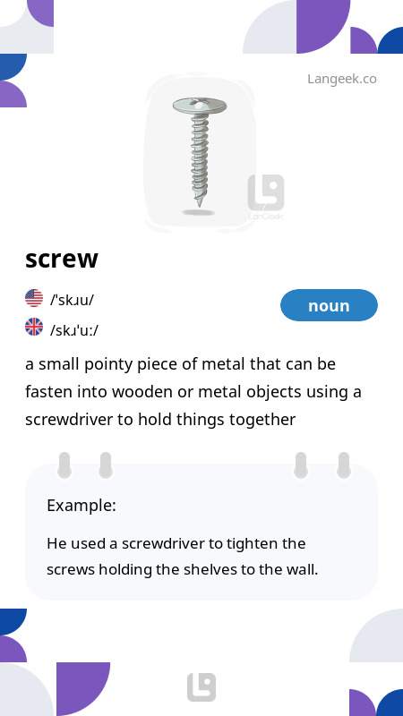 Definition Meaning of Screw Picture Dictionary