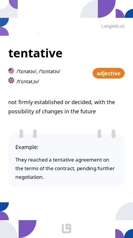 Definition Meaning of Tentative Picture Dictionary