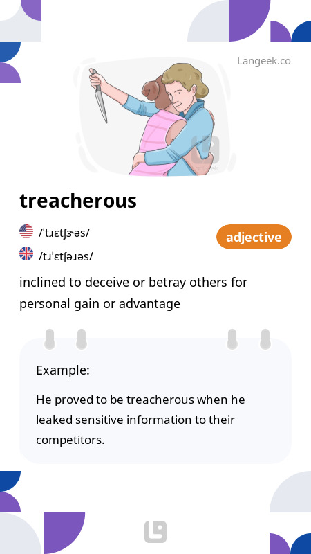 5 letter word for treacherous person