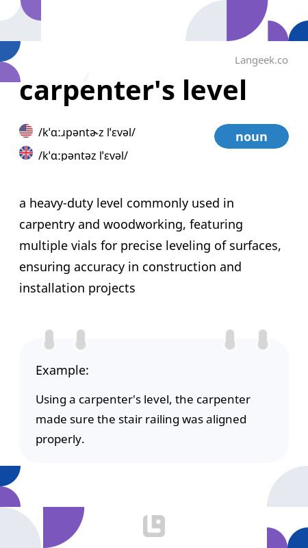 Definition Meaning of Carpenter s level Picture Dictionary