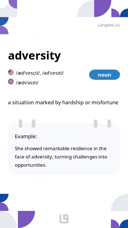 Definition And Meaning Of Adversity Picture Dictionary