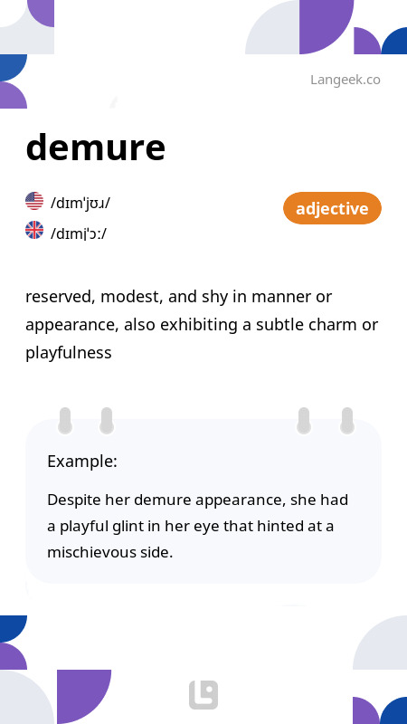 definition-meaning-of-demure-picture-dictionary